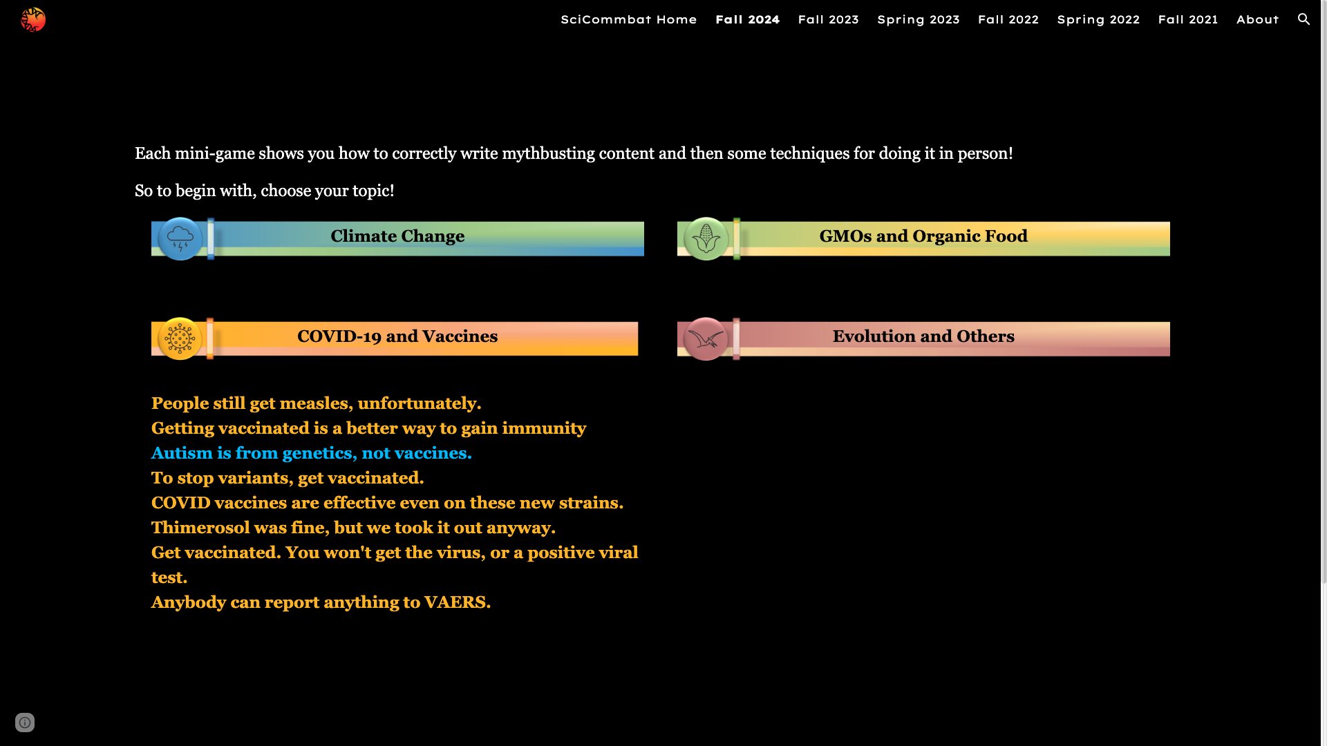Fall 2024 SciCommbat games